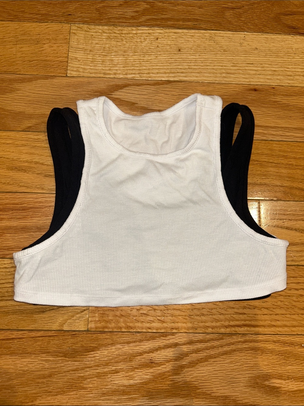 White Ribbed Double Layer Crop Tank Top